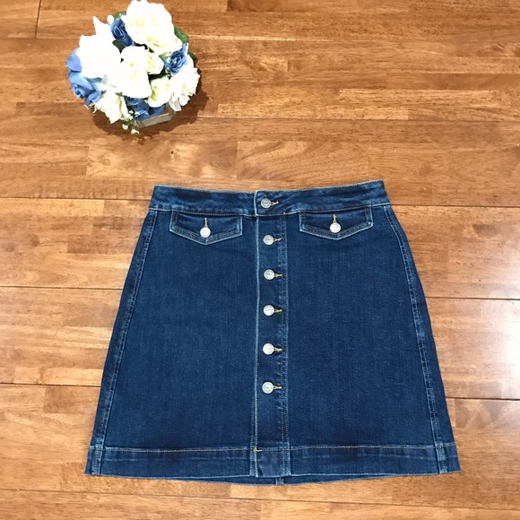 NWT LOFT Button Front Shift Denim Skirt Size 6P - Picture 6 of 10